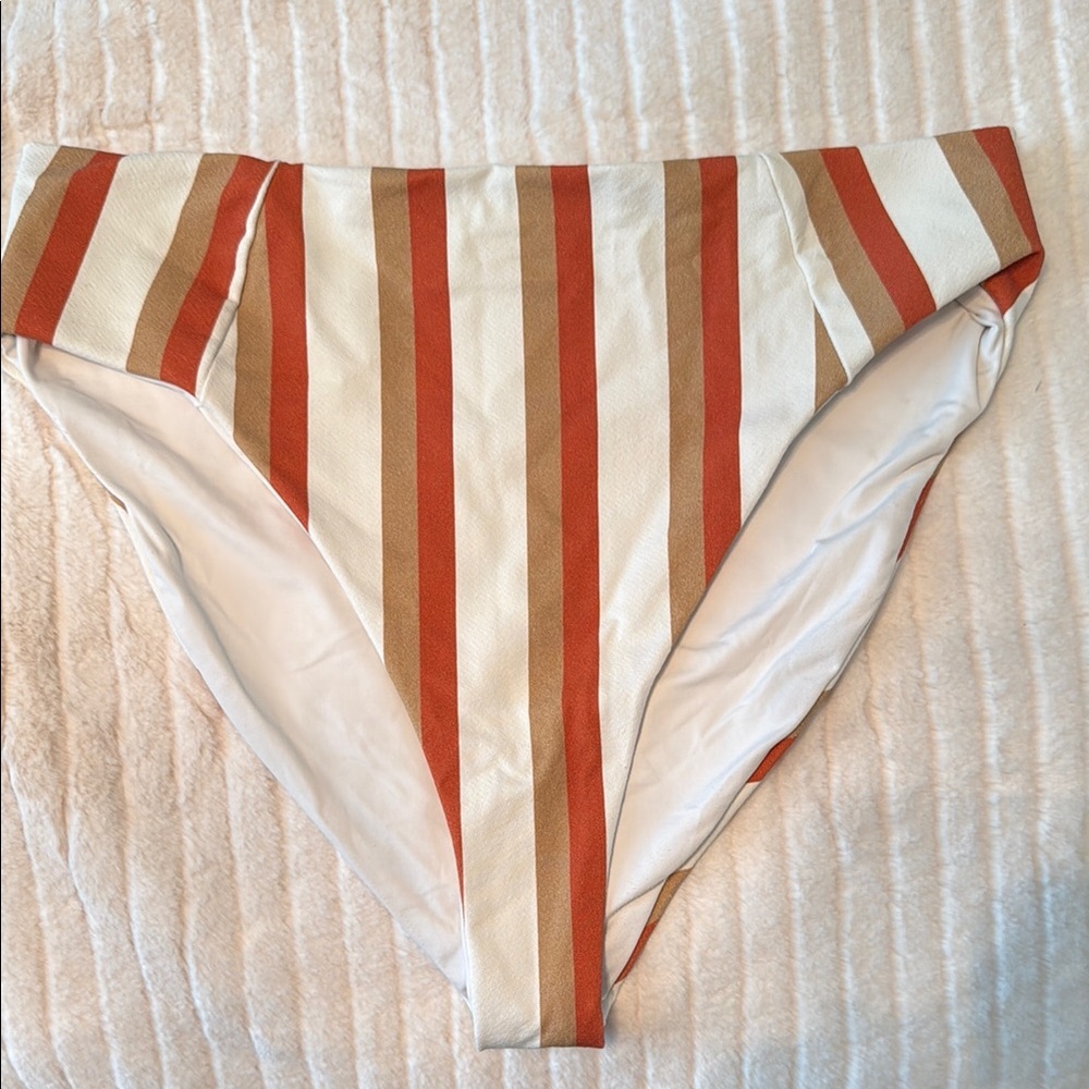 Boys + Arrows Striped High-Waist Bikini Bottom- Med